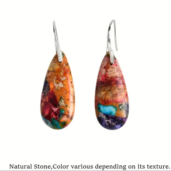 ✨New✨ Emperor Stone Multicolor Leaf earrings Mother's Day - Picture 2 of 2